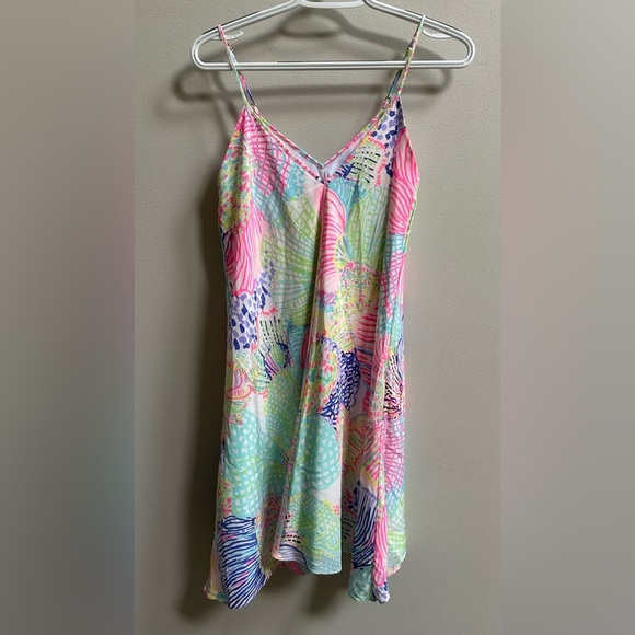 Lilly Pulitzer Clara Silk Roar Of the Seas Asymmetric Hem Slip Dress Women’s XS - Picture 6 of 16